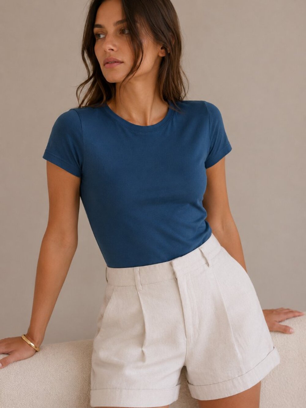 NWT Quince Organic Cotton Stretch Bodysuit Top Blue Size Large